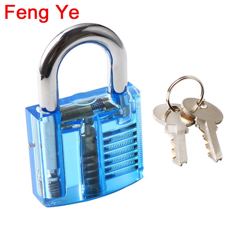 Feng Ye Transparent Visible Pick Cutaway Practice Padlock Lock With Broken Key Removing Hook Kit Extractor Set Locksmith Tool: Only Blue Lock