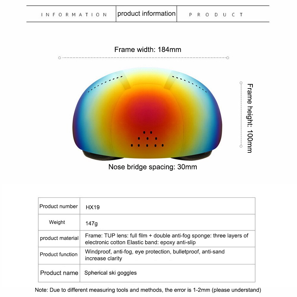 Ski Goggles Double Layers Anti-fog Large Spherical Full Face Block Nasal Snow Goggles Cocker Myopia Glasses OutdoorAccessories
