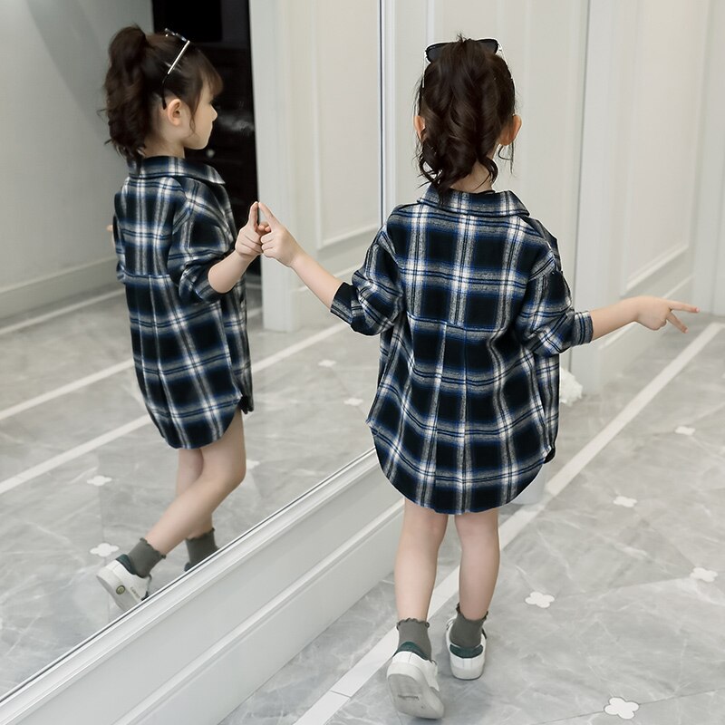Camisa larga para niñas, ropa informal para primavera y otoño, Blusa de algodón a cuadros, camisas de manga larga para niños de 6, 8, 10 y 12 años