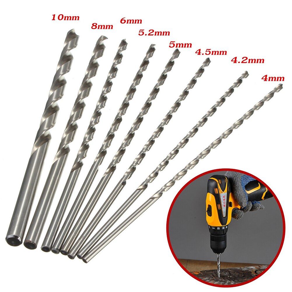 8 Stuks High Speed Steel Boren Hardware 4241 Hss 20Cm Twist Boor 4-10Mm Extra Lange 200mm Rechte Schacht Vijzel Bit Tool Set