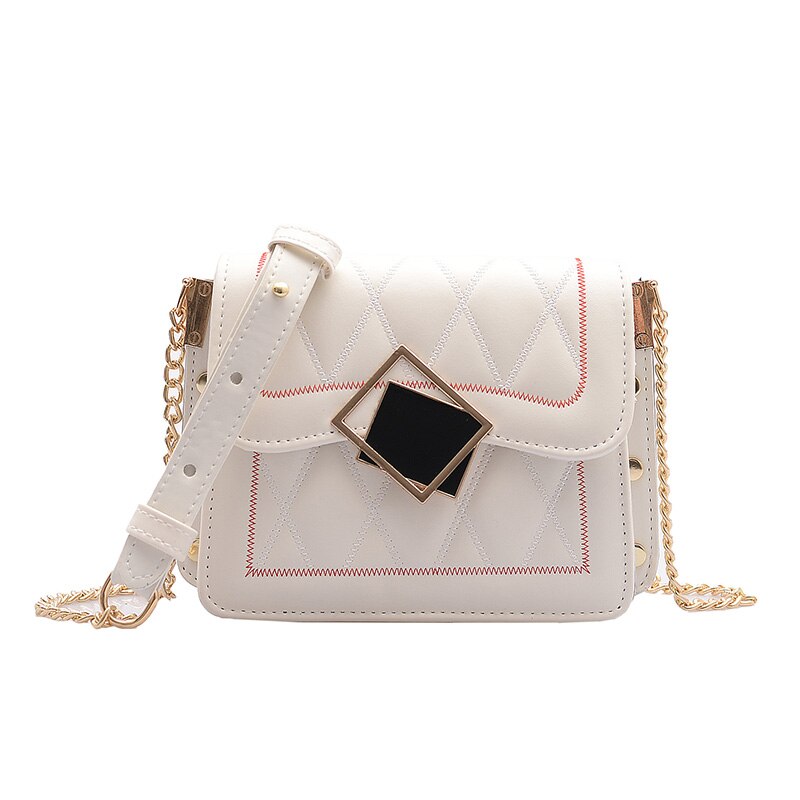 Chain Pu Leather Shoulder Bags for Women Small Crossbody Simple Special Lock Female Travel Handbags: B - White