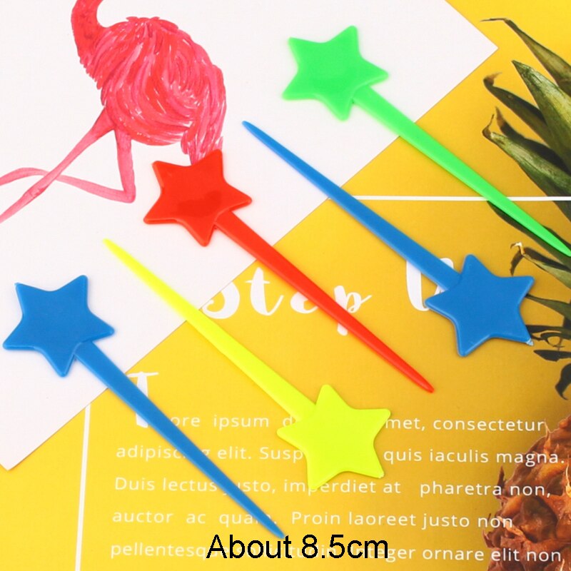 100PCS 9CM Cocktail Sticks Plastic Fruit Forks For Kids Disposable Cute Fruit Skewers Aperitif Cocktail Decor Buffet Picks Party: Mix Color Star