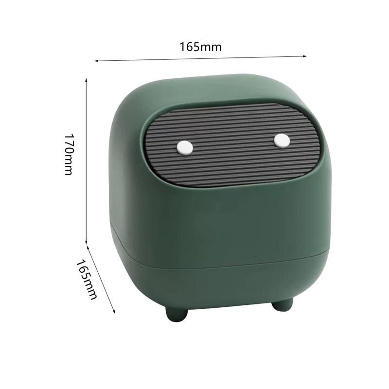 Mini Cute Waste Bin Desktop Small TrashCan With Lid Garbage Organizer Detachable Cover Kitchen dining table Desk Storage Bucket: Green and black