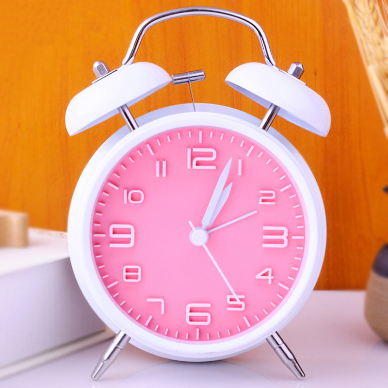 Reloj despertador de doble campana de 4 pulgadas para niños, cronógrafo de Metal con personalidad, , luminoso, para sentarse, decoración del hogar