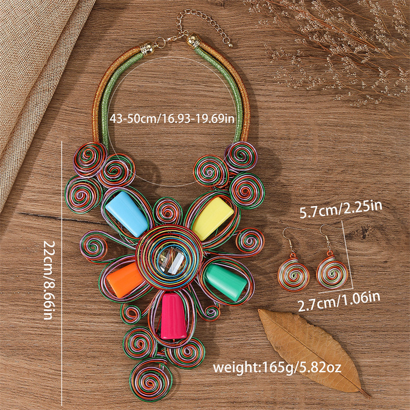Conjunto de joyas coloridas de flores de aluminio exageradas para mujer, collar nupcial africano, pendientes, de joyería de ,: Color amarillo dorado claro
