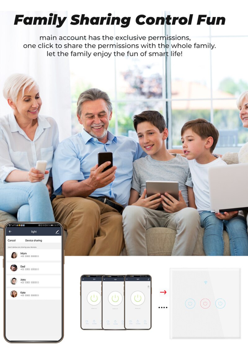 Tuy Wifi inteligente pared Interruptor táctil de la UE No Neutral de alambre requiere inteligente interruptor de luz tableta amortiguador Tech accesorio beige Rojo Negro compruebe Tartan tableta amortiguador banda una casa inteligente trabaja con Alexa Google