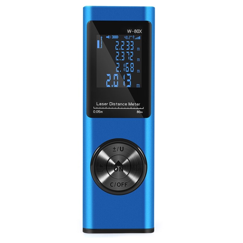 80m Aluminum IP54 4 Measurement Units Digital Infrared Ray Distance Meter Rechargeable Waterproof Dustproof Fallproof: Blue