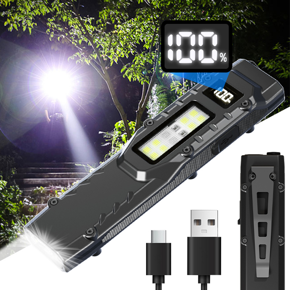 Portable Flashlight 1200LM Rechargeable LED Ultra Slim Flashlight with Pen Clip Waterproof COB Work Light Lantern for Camping