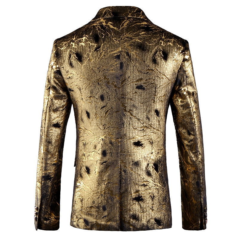 Traje de terciopelo de bronce dorado para hombre, prenda masculina de estilo coreano, informal, ajustado, con estampado dorado, talla 48-60,