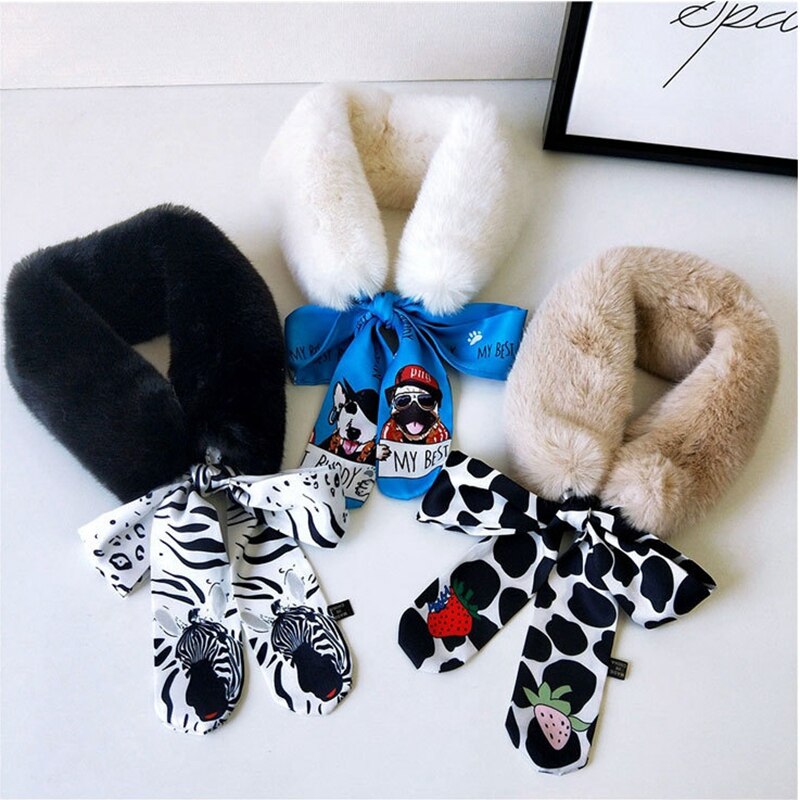 Écharpe en fausse fourrure de lapin pour Femme, , doux, en peluche, chauffe-cou, châle en soie, slim, hiver