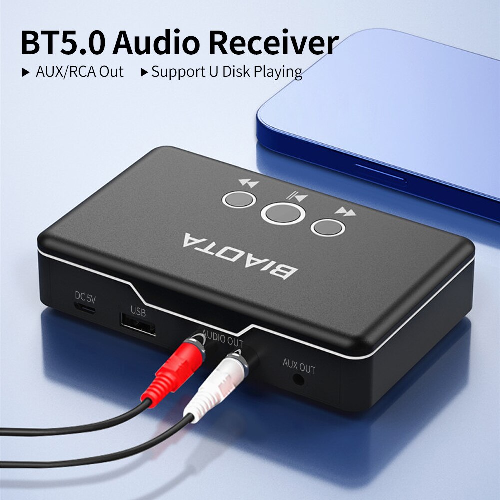 Bluetooth 5.0 Audio-ontvanger Met Aux Rca Uitgang Ondersteuning U Disk Spelen Audio Adapter Voor Bedrade Luidspreker Versterker Home Stereo