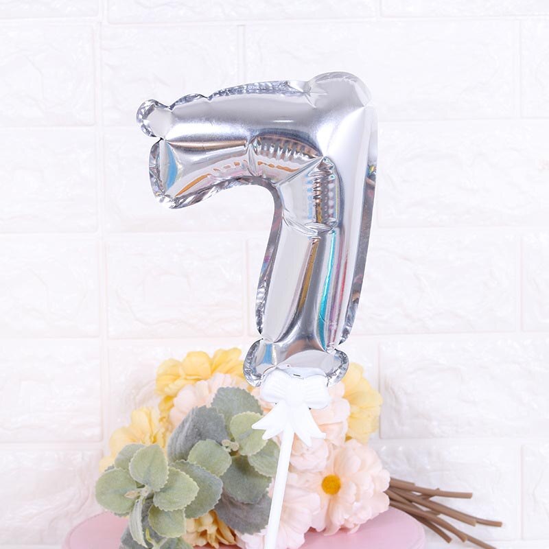 7Inch Mini Gold Silver Foil Number Balloons Cake Topper Diy Kids Birthday Cake Flags For Wedding Anniversary Birthday Decoration: Silver 7