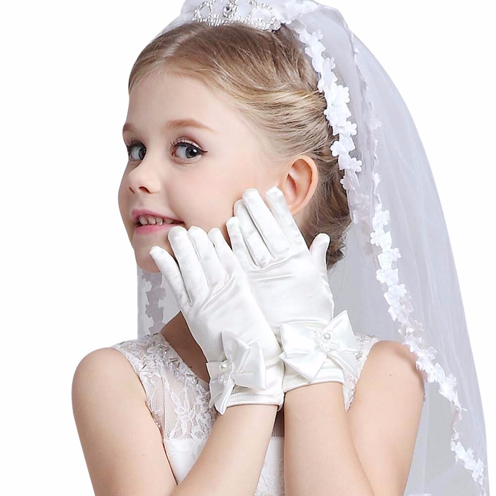 Infantil bebê criança meninas cotovelo curto luvas de festa luvas de casamento crianças luvas de festa: White