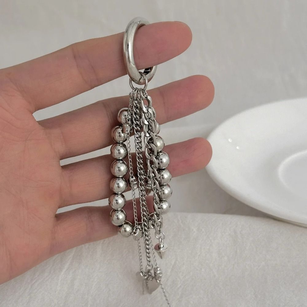 Moda metal pérola frisado chaveiro pêssego coração forma borla decoração saco de contas corrente pingente jóias saco acessórios