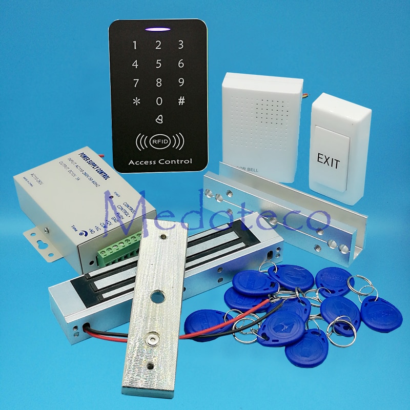Full 125khz Rfid Card Glass Door Access Control System Kit EM Card Access Controller +350lbs Magnetic Lock + U Bracket