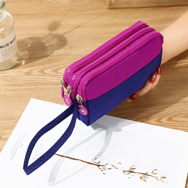 Women Canvas Wallet Clutch Bag Lady Coin Purse Phone Bag Three-layer Zipper Big Capacity Handbag Makeup Bag: Color matching 2