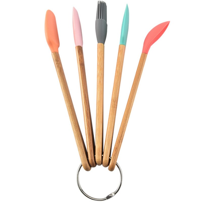 5 Pack Mini Spatels Schrapers Met Bamboe Handvat, Hittebestendige Siliconen Spatel Set, Voor Bakken, Koken, mengen: Default Title