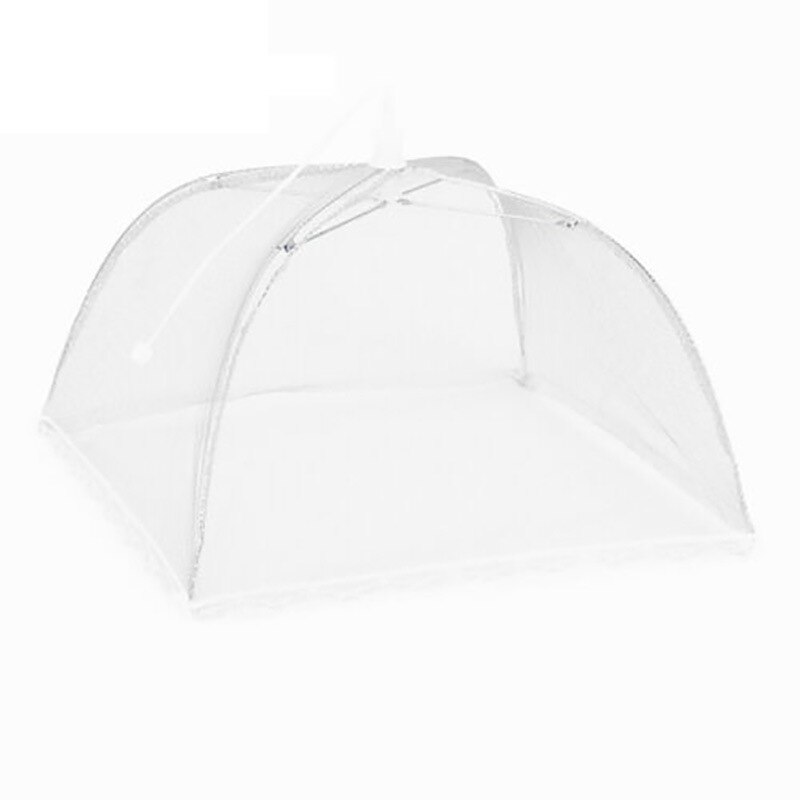 17" x17" kitchen dish cover solid color folding dish cover large anti-fly pop-up umbrella tent nylon food cover net food tent: white