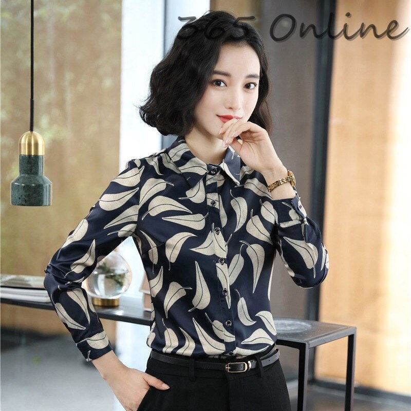 Novedad impreso de negocios para mujer ropa de trabajo blusas Camisas manga larga OL estilos blusa señoras Oficina blusas ropa