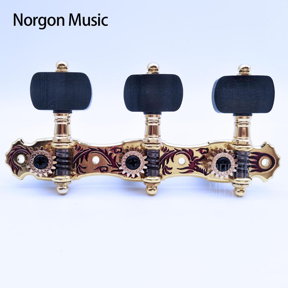 Clavijero de guitarra clásica rosa de dragón perilla de ébano clavijas de afinación de guitarra Zinc aleación chapada en oro cabezas de máquina AOS-028CWP: Red Dragon Pattern