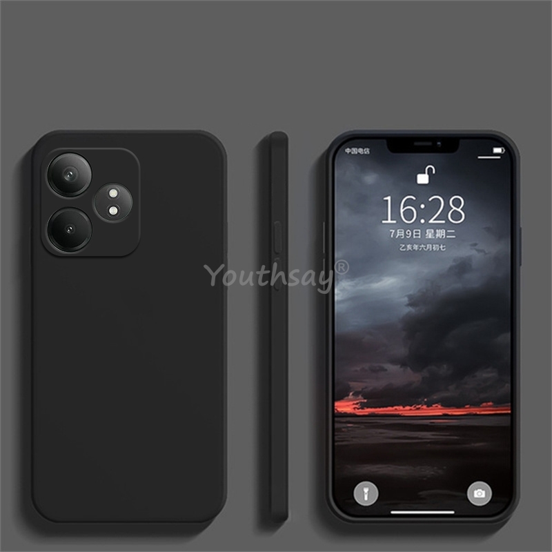 Pour Realme GT 6 étui Realme GT 6 couverture liquide Silicone plaine TPU Anti-chute téléphone protecteur couverture Realme GT 6 T étui: ABS / Black