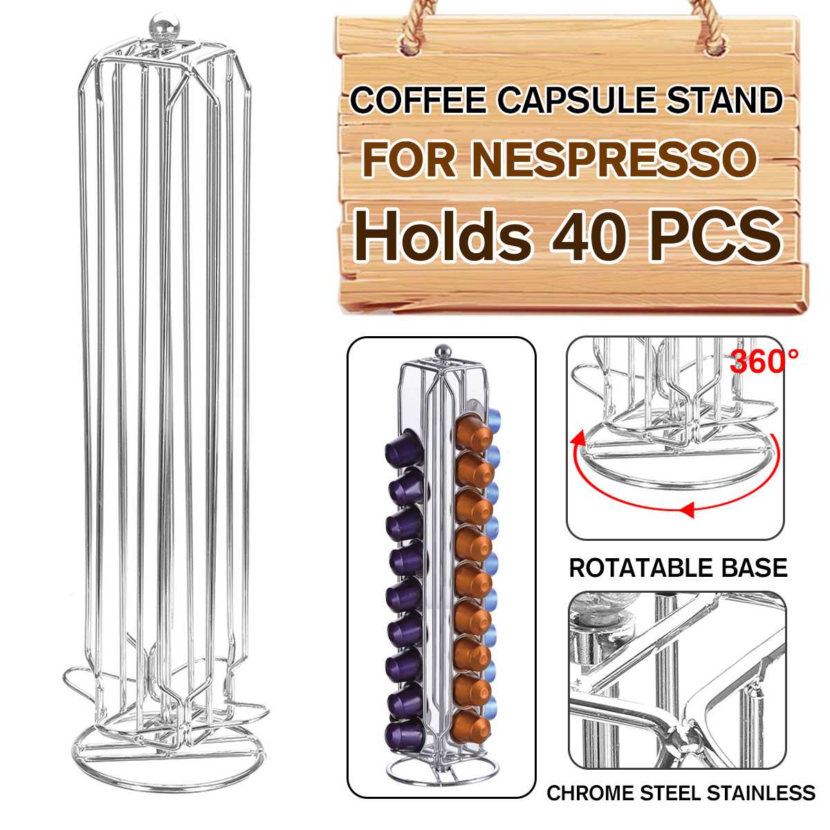 Metalen Koffie Pods Houder Ijzer Chroom Plating Stand Koffie Kan Houden 40 PCS Koffie Capsule Opslag Koffie Stand Voor Nespresso