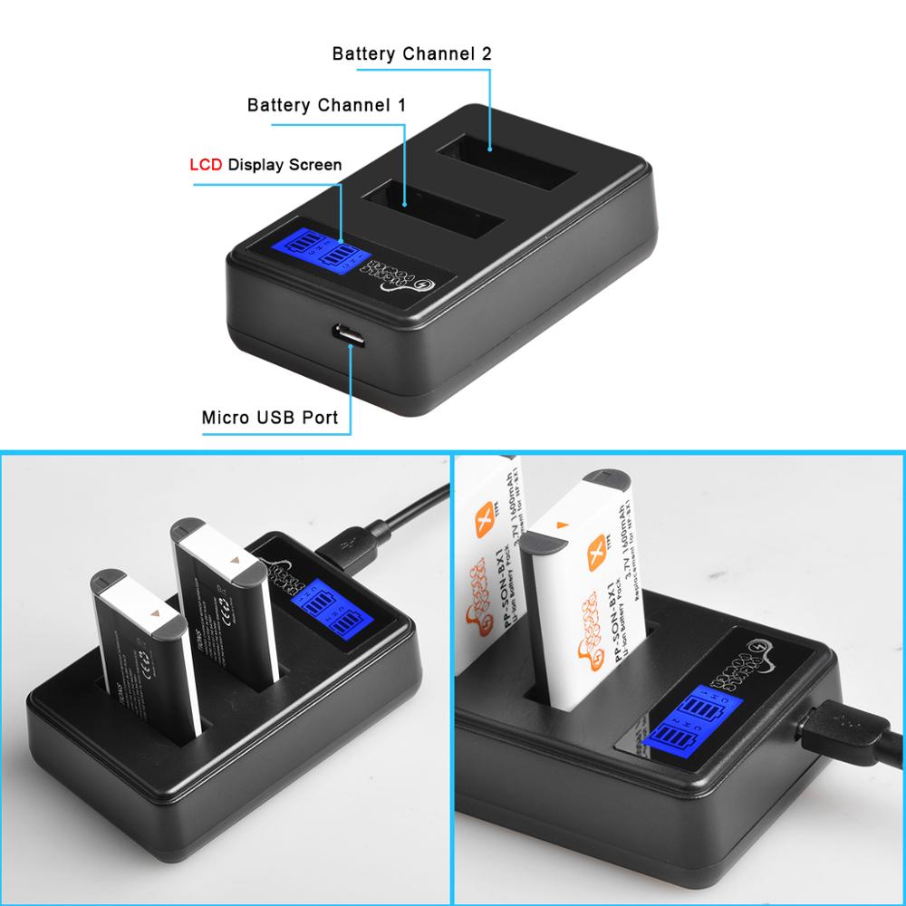 Caricatore doppio di USB dell&#39;affissione a cristalli liquidi della batteria di 1600mAh NP-BX1 NP BX1 per Sony FDR-X3000R RX100 AS100V AS300 HX400 HX60 AS50 WX350 AS300V ZV-1