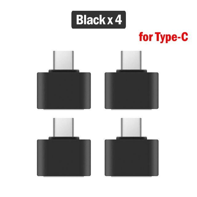 1/2/4 stk usb type-c otg-adapter til samsung galaxy  a50 a60 a70 a31 a41 a51 a71 a12 a22 a32 a42 a52 a72 usb-c otg-stik: 4 stk (sort)