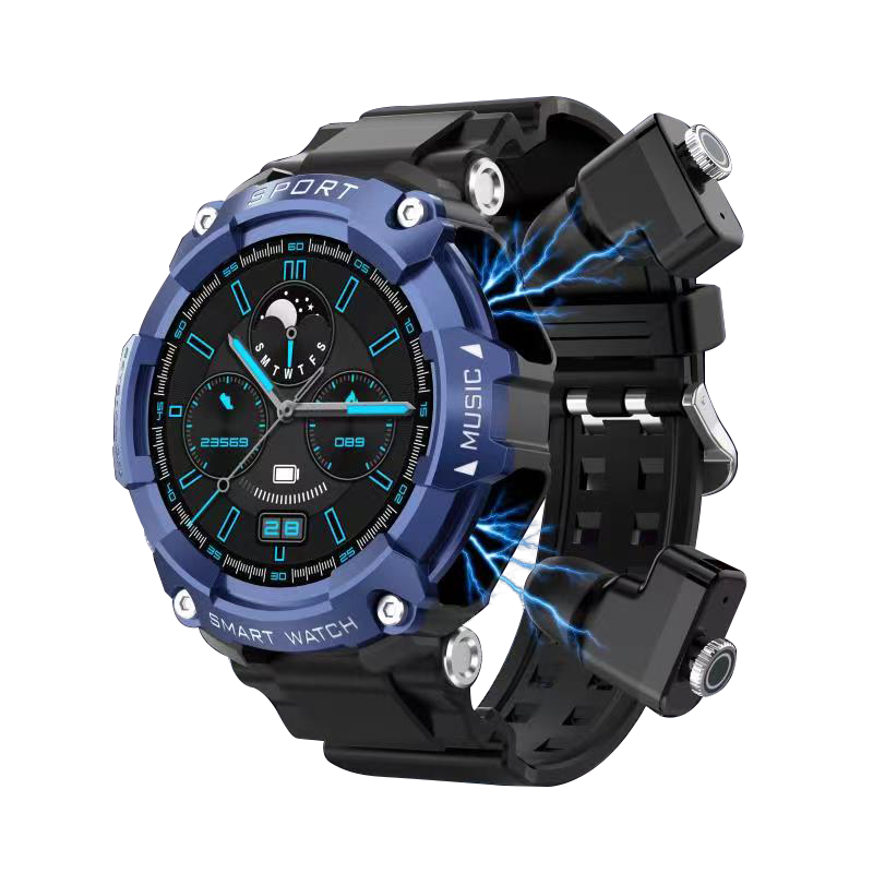 2024 neue t96 Smartwatch Blutdruck messgerät Sport NFC IP67 wasserdichte 2-in-1 Smartwatches mit drahtlosen Bluetooth-Kopfhörern: Blau