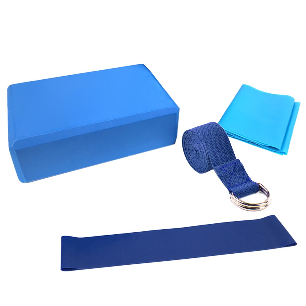 4 st/set yoga träningspaket träning motstånd loop band yoga block stretching rem yoga boll sport fitness set: Blå