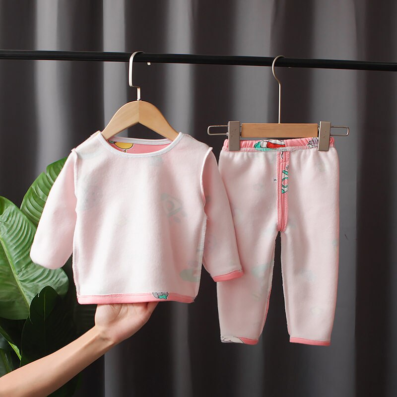 Crianças conjunto de roupa interior térmica crianças dos desenhos animados roupas outono inverno quente mais veludo espessado calças meninas camiseta calças pijama