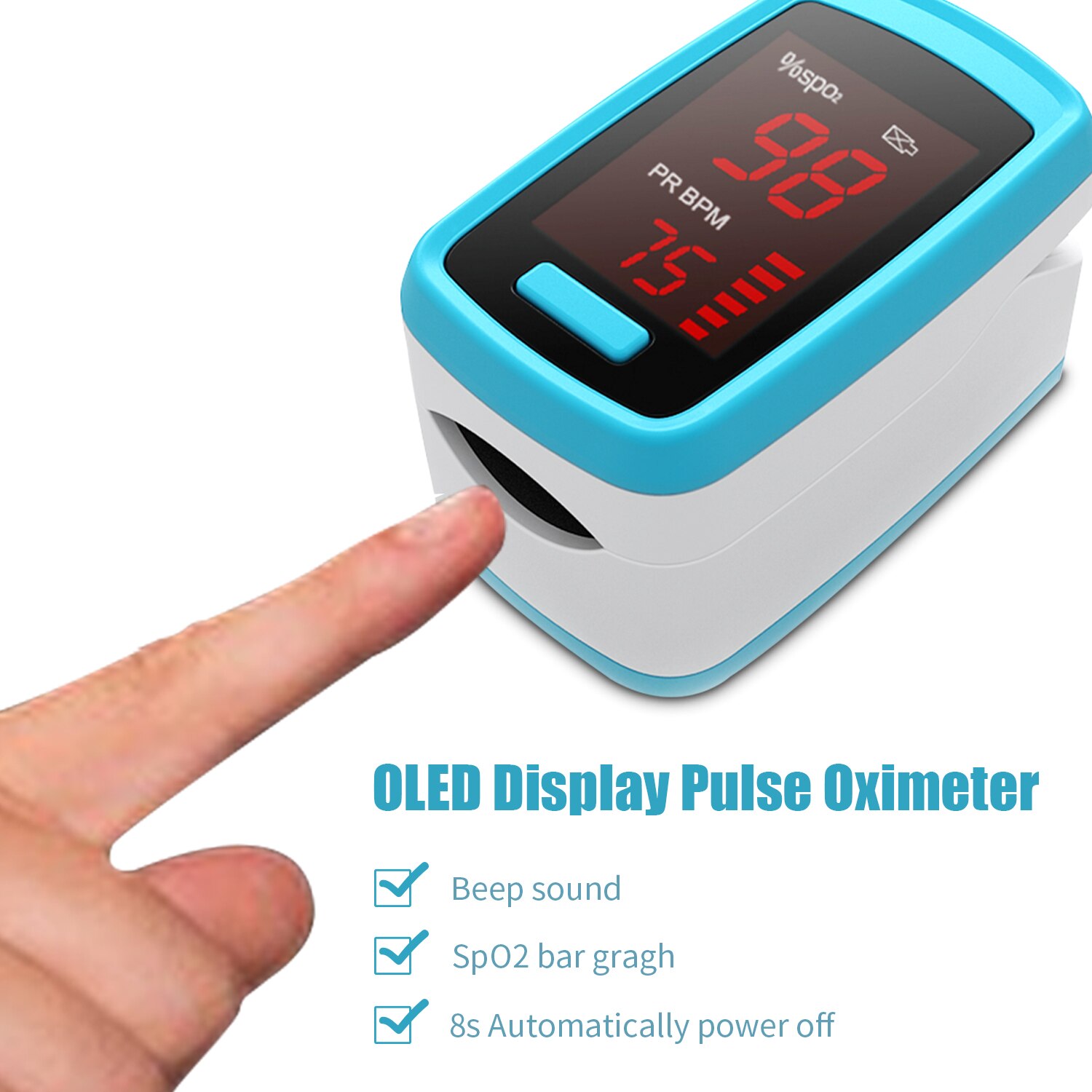 Fingertip Pulse Oximeter OLED/LED Digital Display Blood Oxygen Sensor Saturation SpO2 Monitor Measurement Meter with Beep Sound