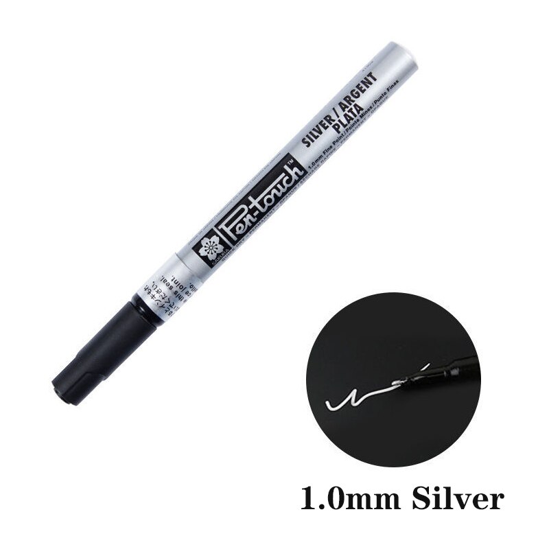 Silver Gold Permanent Metallic Marker Pens 0.7/1.0/2.0mm Student Sketch Graffiti Art Markers Hook Liner Pen Japanese Stationery: 1.0mm Silver
