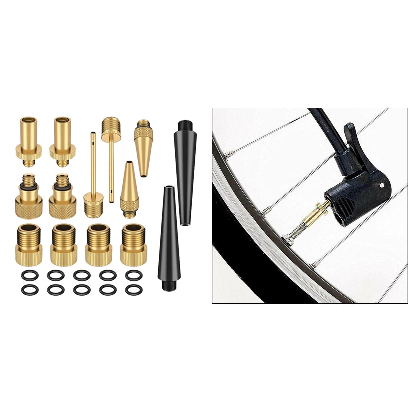 14/15pcs Bike Pump Adapter, Schrader, Donut, Presta Valve Adapter Adaptor Conversion Nozzle Ball Pump Needle Nozzle Kit
