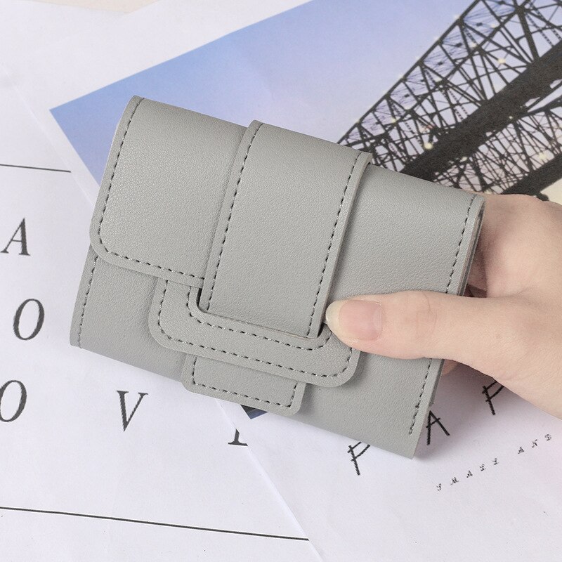 Leisure Casual Solid Color Pull-belt Three Fold Women's Wallet Women's Purse Clutch Students Short Wallet For Female: Gray