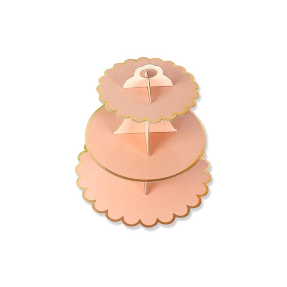 3-Layer Round Birthday Cupcake Dessert DIY Paper Craft Stand Dessert Display Rack Wedding Party Wedding Supplies Cake Tools: Pink Golden