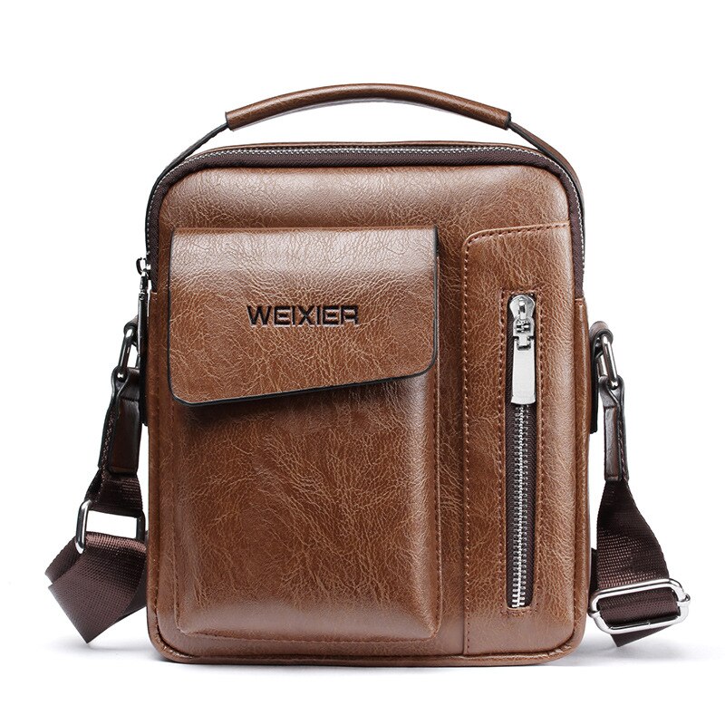 Casual Men Shoulder Bag Vintage Crossbody Bags PU Leather Handbag Large Capacity Men Messenger Bags Tote Bag: Light Brown