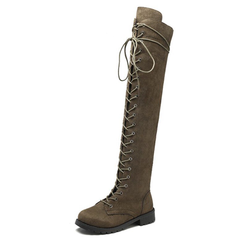 COOTELILI Oberschenkel Hohe Stiefel Spitze-hoch Frauen Schuhe Über Das Knie Stiefel Flache Lange Stiefel Damen Gummi Stiefel Frauen schuhe 35-43: Armee Grün / 4
