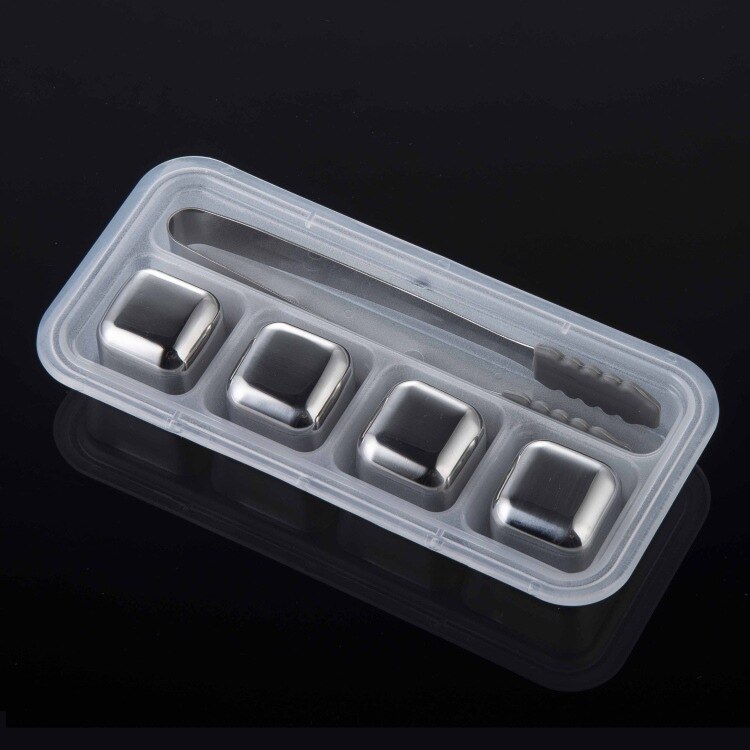 Whiskey Stones Metalen Ijsblokjes Rvs Ice Cubes Herbruikbare Wijn Ijs Steen Drank Chilling Rocks Met Ice Tong Voor man: 4 Blocks set