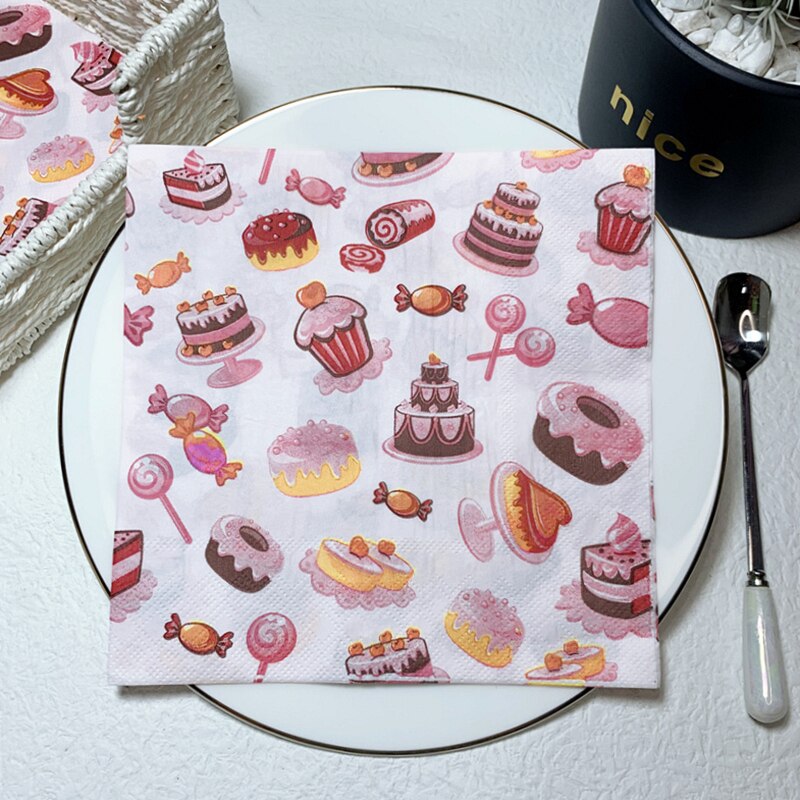 20 stk/pakke søde farverige donuts cupcake bord decoupage papir servietter dessert servietter papirservietter til børn fødselsdagsfest indretning: D