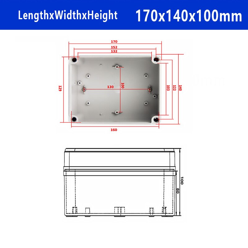 IP67 Waterproof Plastic Enclosure Box Electronic ABS Material Outdoor Junction Box Electrical Project Instrument Case DIY: 170x140x100mm