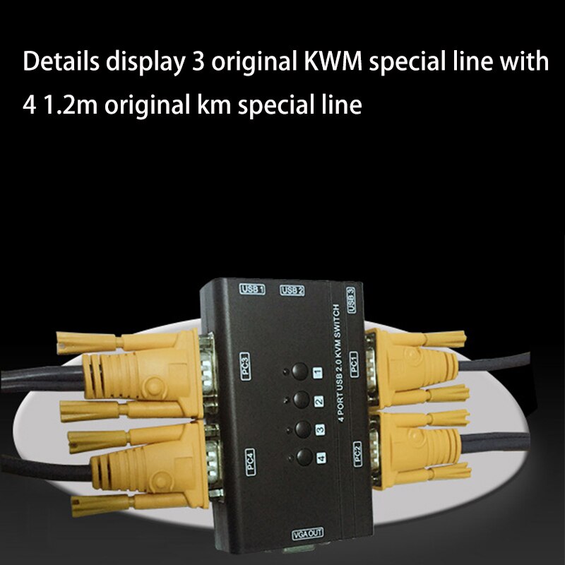 USB VGA KVM Switch with 4 Cables, 4 Port Selector Switcher for 4PC Sharing One Video Monitor and 3 USB Devices