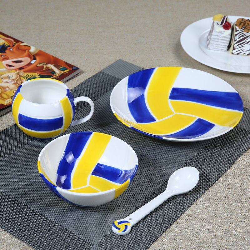 Fodbold tallerken skål kop sæt multi designs basketball volleyball golf porcelæn keramik porcelæn børn bordservice sæt: Volleyball