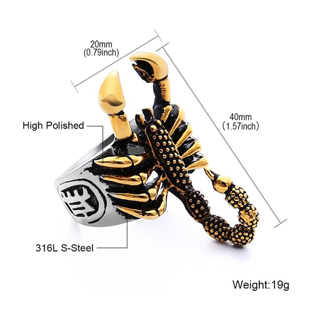 Heren Rvs Scorpion Ring Gold Insect Scorpion Mannen Ring Sieraden Cadeau Voor Hem Size 8-13