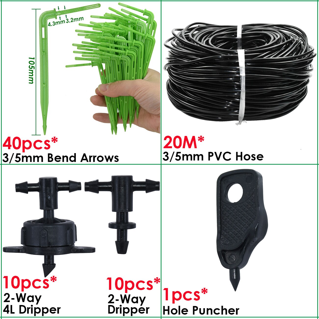 Garden Automatic Watering System Drip Irrigation 4-Way 3/5mm 2-Way Drip Arrow Transmitter Potted Plant 10/20set Greenhouse: green