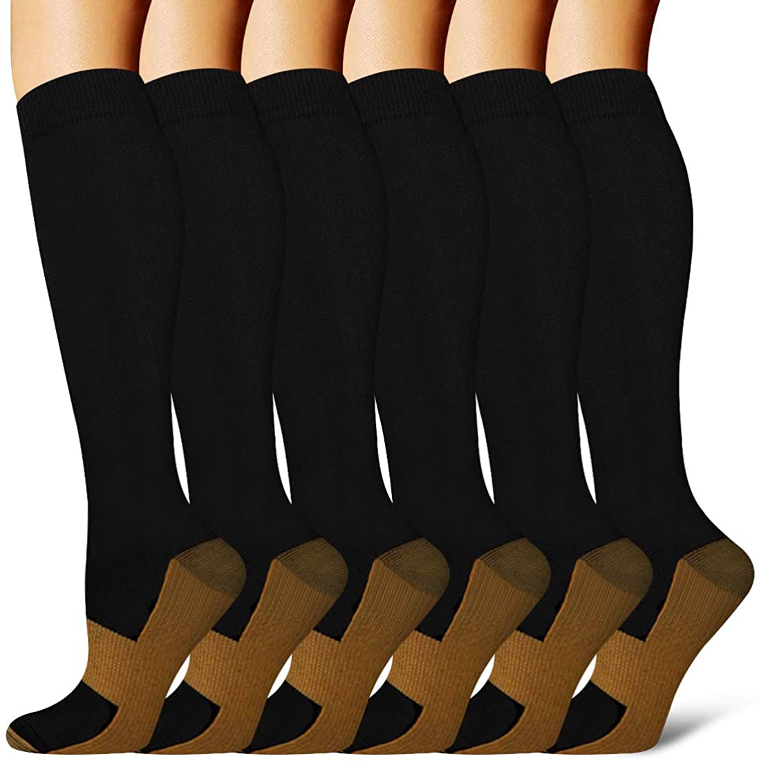 Compression Socks 6 Pairs Per Set Athletic Travel Flight Socks Compression Socks: L XL