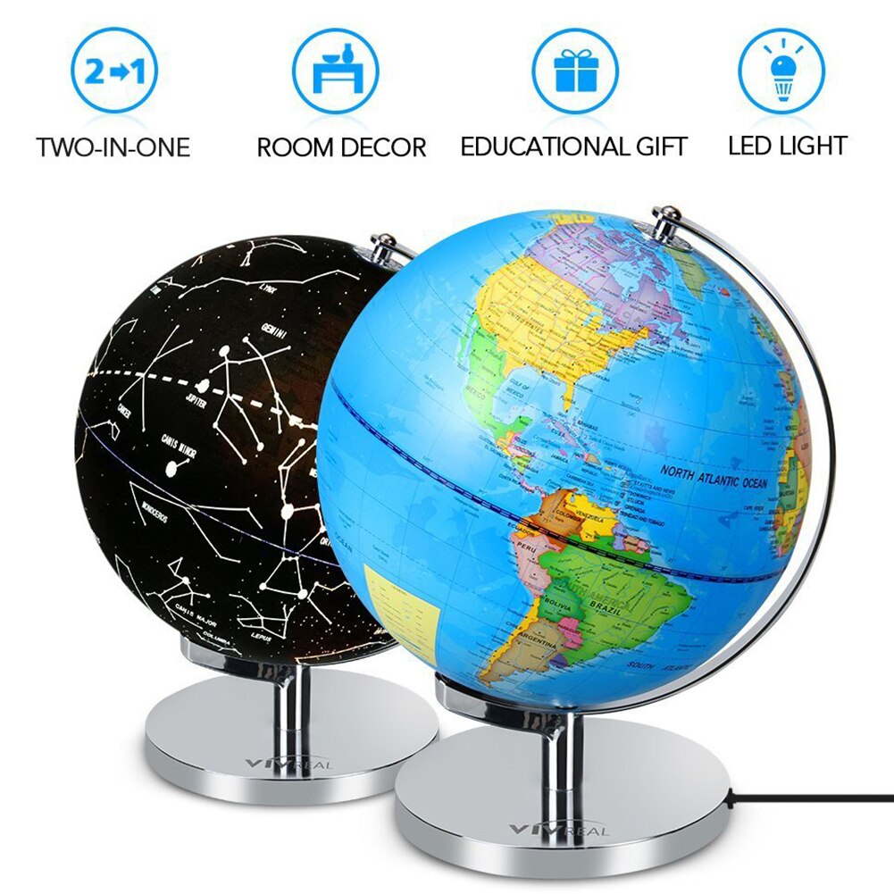 Children LED Light USB Powered Geography World Map Miniatures School Supplies Earth Globe Desktop Decoration Teaching Aids