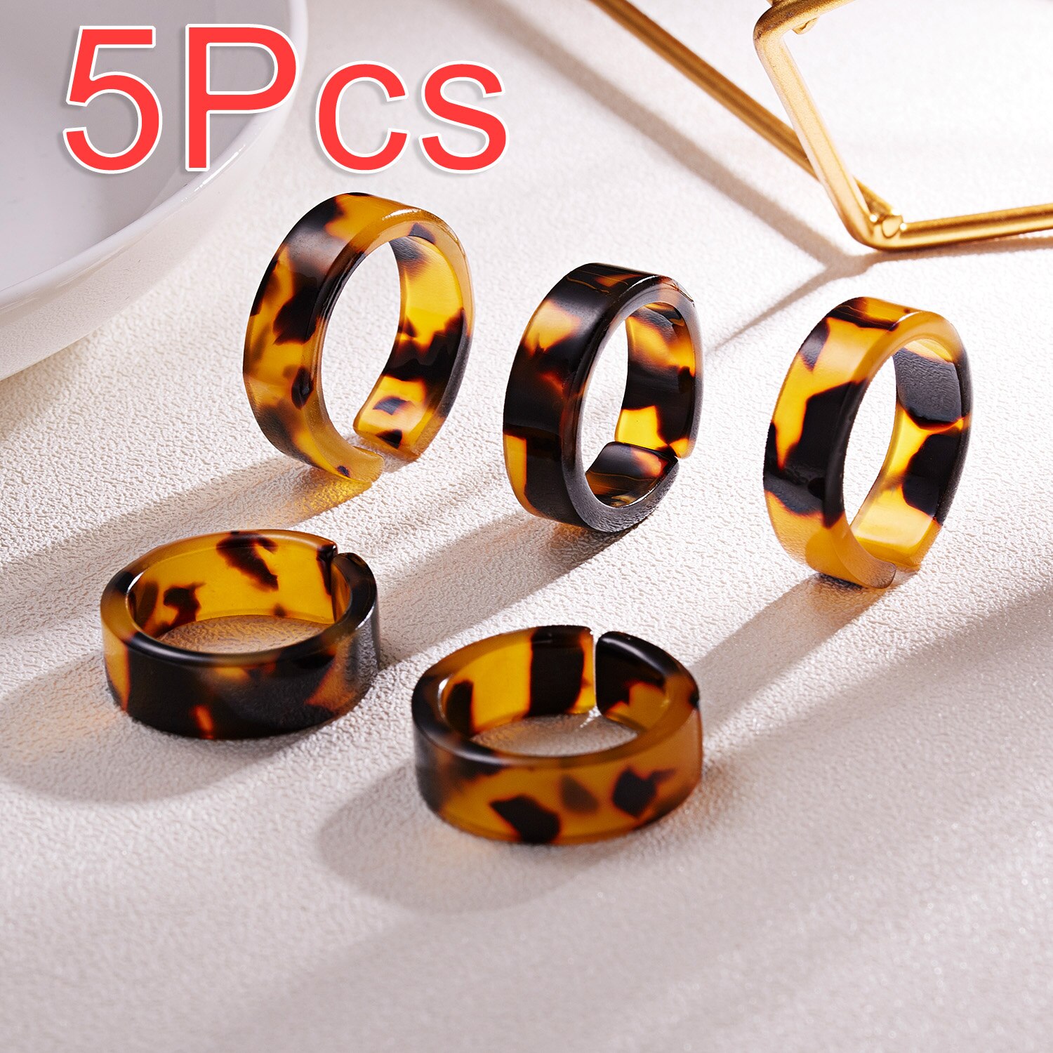 Stile coreano 5 pezzi Set anello Versatile adorabile per le donne fascino ragazza moda anelli in resina accessori per gioielli con stampa leopardo all&#39;ingrosso