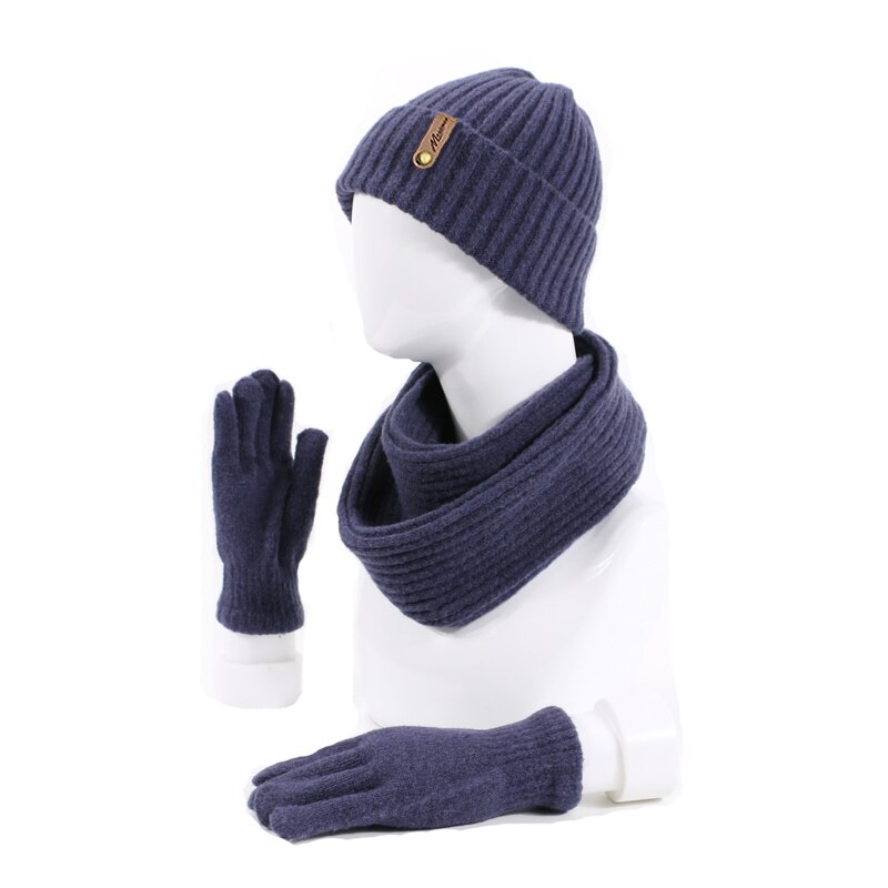 Vinter strikning skullies beanies hat tørklæde handsker sæt til mænd kvinde ensfarvet varm kasket udendørs tyk tørklæde handsker kasketter sæt: F