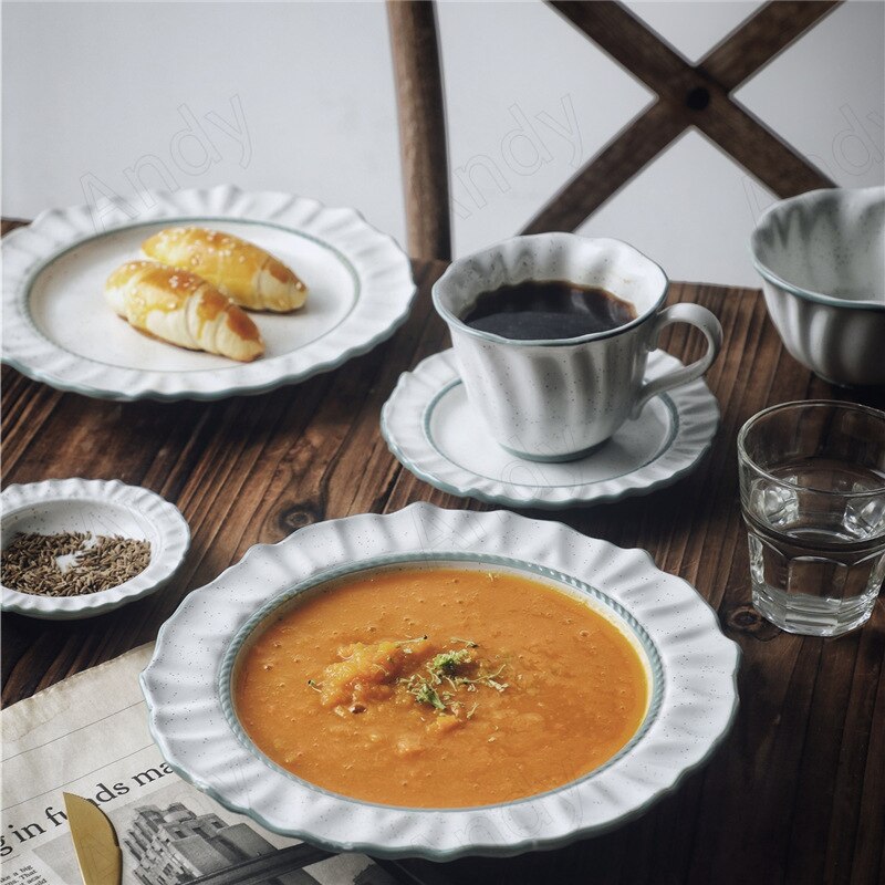 European Ceramic Plate Set Hand Stroke Corrugated Decorative Modern Dinnerware Sets Western Restaurant Tabletop Steak Plates